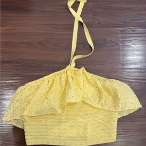 Zara Yellow Eyelet Crop Top